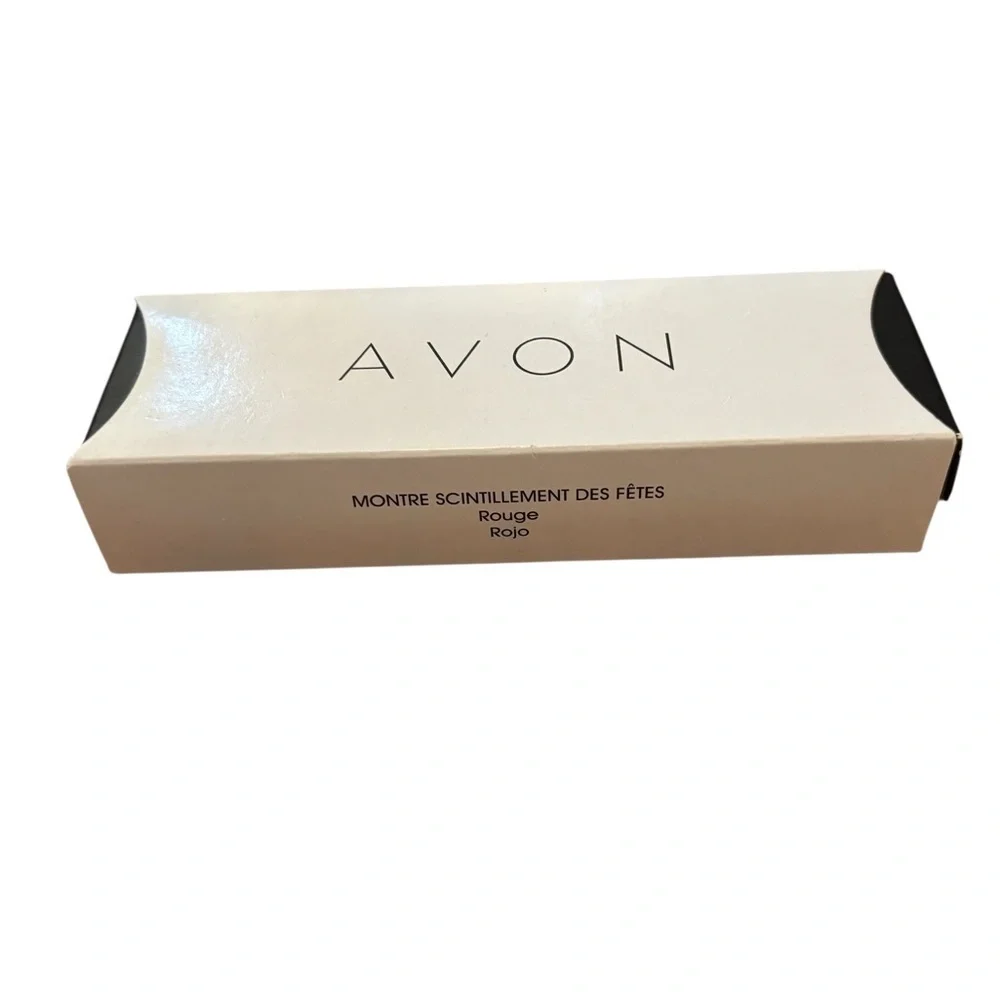 Avon Sparkle Red Strap Party Quartz Watch NIB Numerals Rhinestone Gold Face 2015
